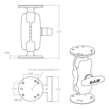 Univerzální dvojitý kulový držák RAM® se dvěma kulatými deskami - velikost C krátký