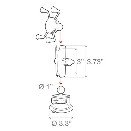RAM® sestava - malý držák X-Grip® se středním ramenem a přísavkou 3,3"