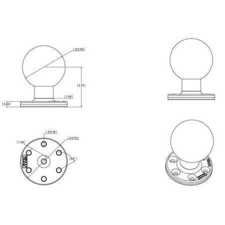 Velká kulatá deska RAM® se vzorem 6 otvorů a kuličkou - velikost E
