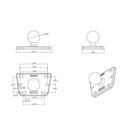 RAM® základna na nádržku brzdové kapaliny s kulovým kloubem 1" a příslušenstvím