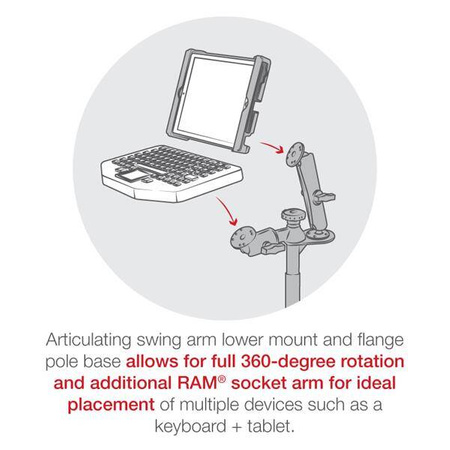 RAM® Tele-Pole™ se 4” a 5” póly a dvojitým kulovým držákem