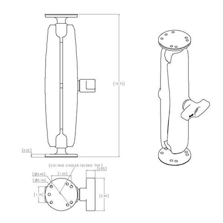Dvojitý kulový držák RAM® se dvěma kulatými deskami - velikost C dlouhý