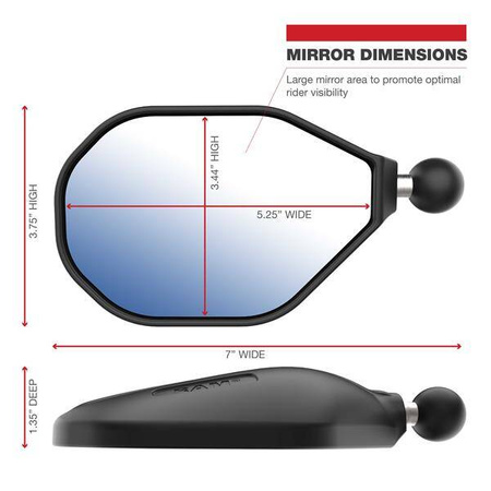 Sada RAM® Tough-Mirror™ se základnami M10-1,25 + reverzní adaptér - dlouhé rameno